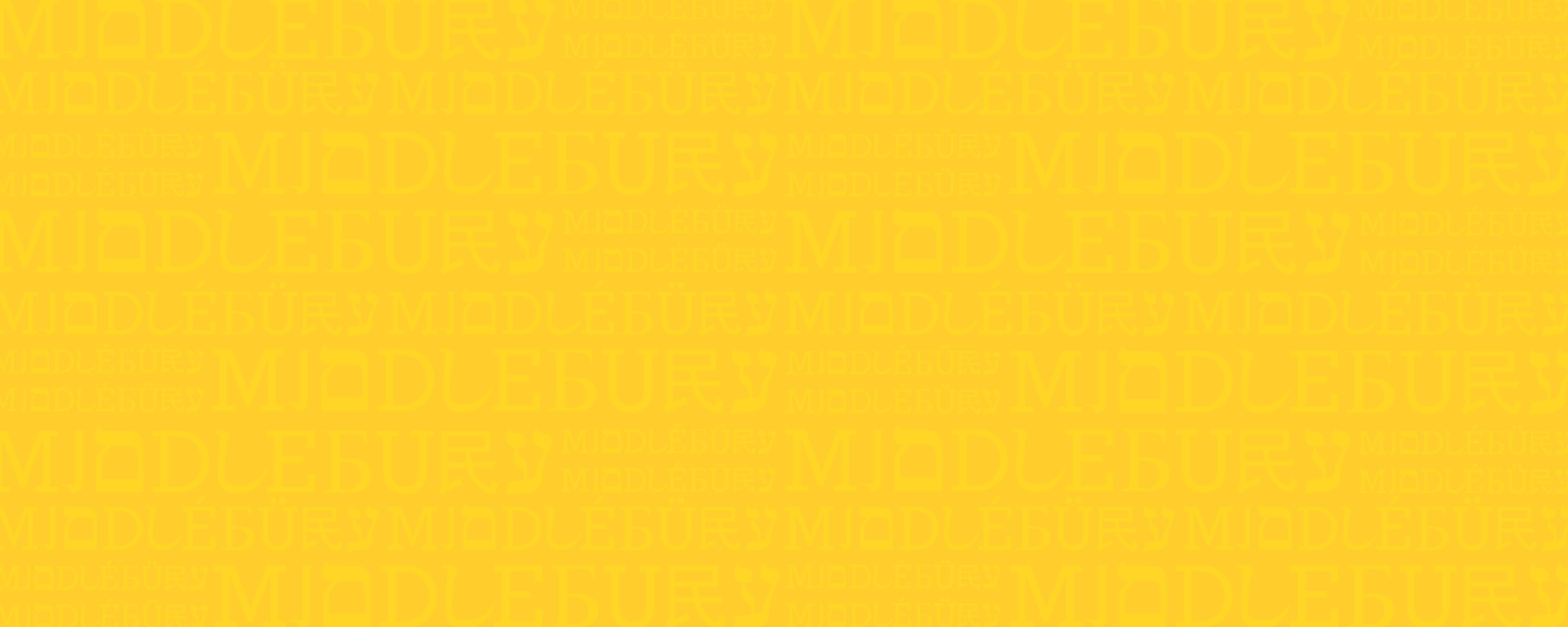 Artwork, yellow background with a repeating pattern of the word Middlebury