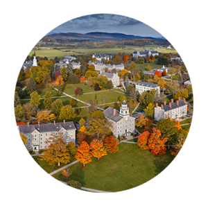 aerial view of campus in autumn